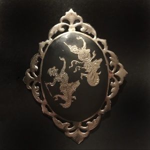 Vintage Siam Niello Silver Dancers Brooch